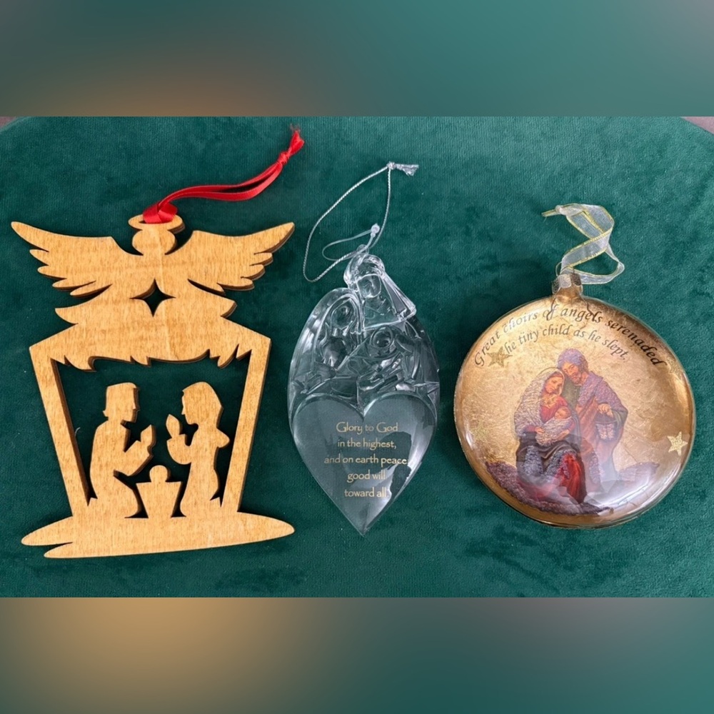 Three Nativity Ornaments Featuring The Holy Family